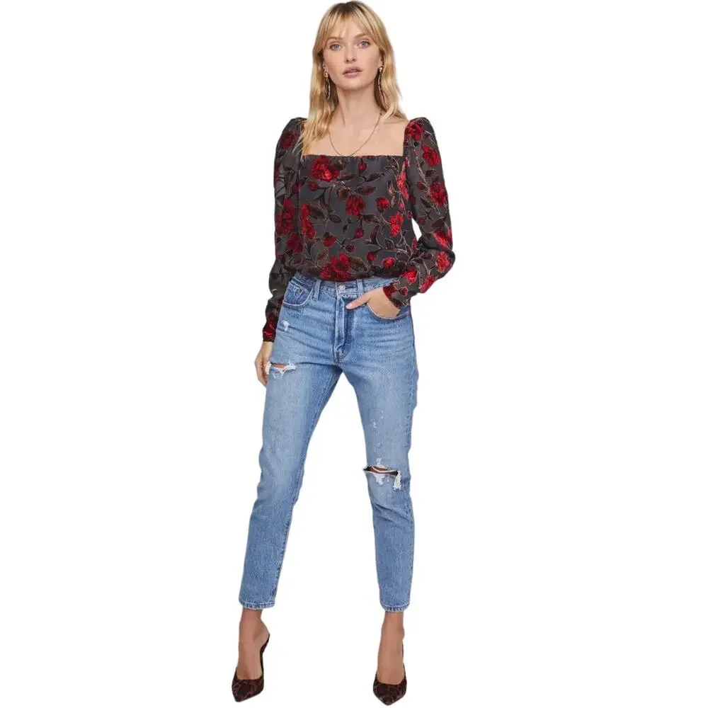 ASTR‎ The Label Demetria Floral Velvet Bodysuit Size XS